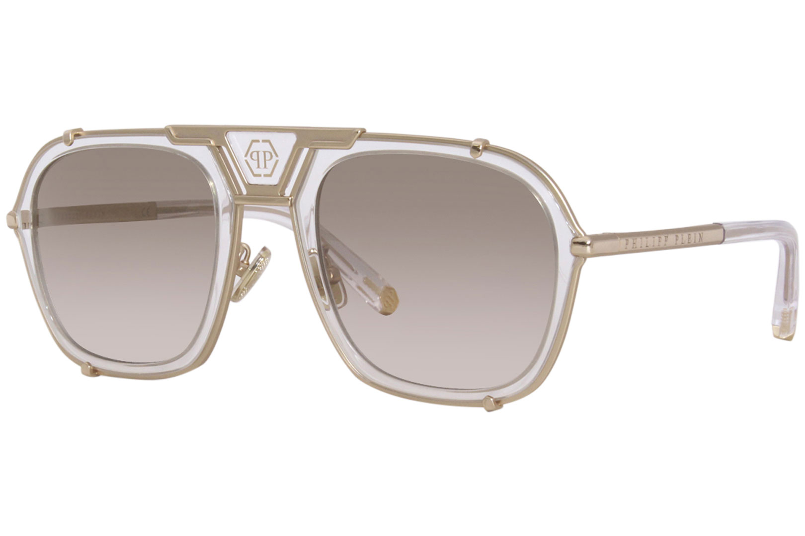 philipp plein signature spp010 sunglasses mens pilot crystal gold gold logo brown mirror gradient 349g 1